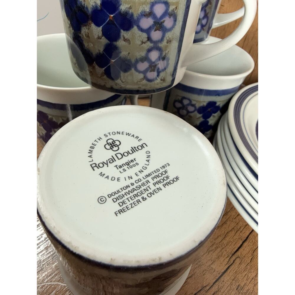 6 Tea Coffee Cups w/ Saucer - 1973 Royal Doulton - Tangier - Stoneware - Picture 4 of 5